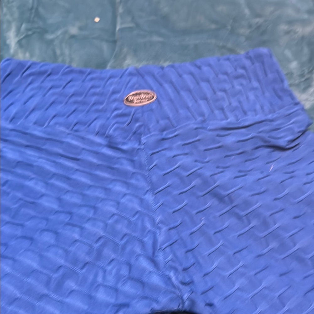 Blue Textured Leggings